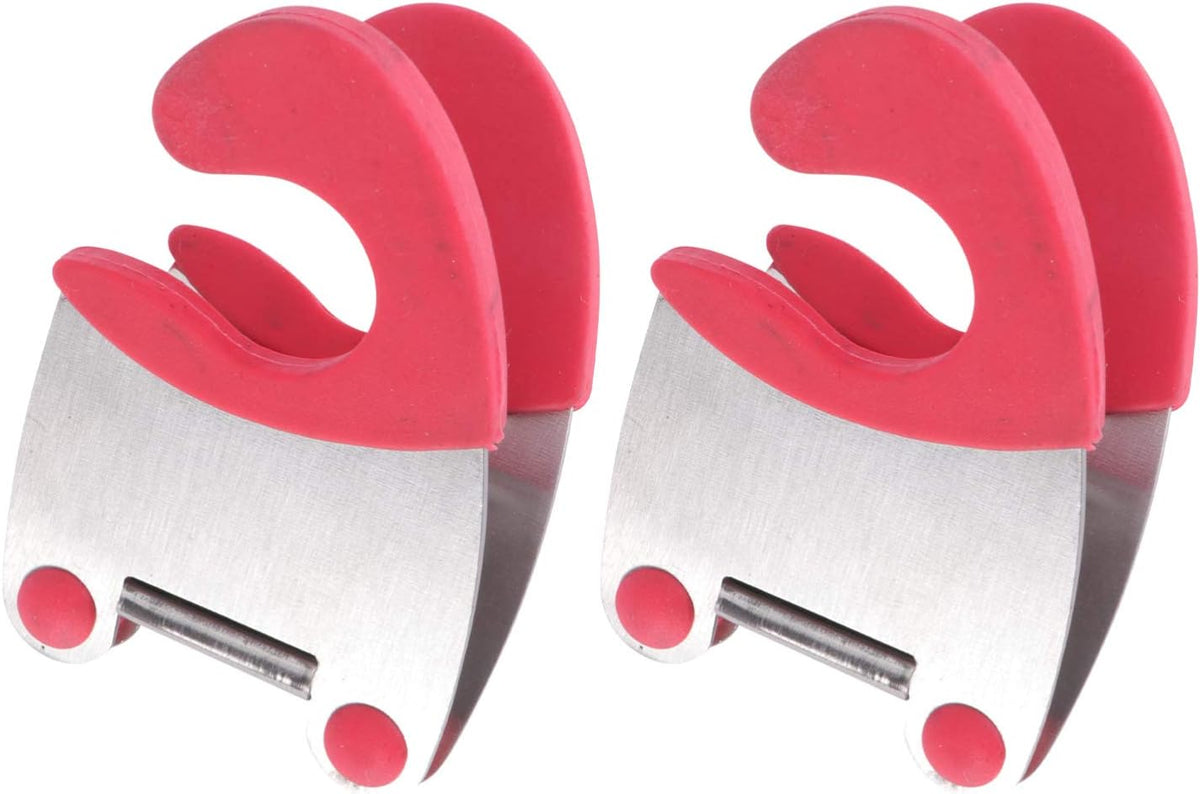 2pcs Stainless Steel Pot Clip and Spoon Rest Heat-resistant Rubber Utensil Holder for Kitchen Cooking Anti-scald Design Red