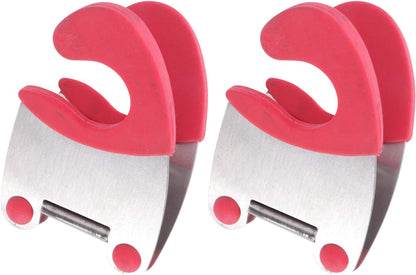 2pcs Stainless Steel Pot Clip and Spoon Rest Heat-resistant Rubber Utensil Holder for Kitchen Cooking Anti-scald Design Red