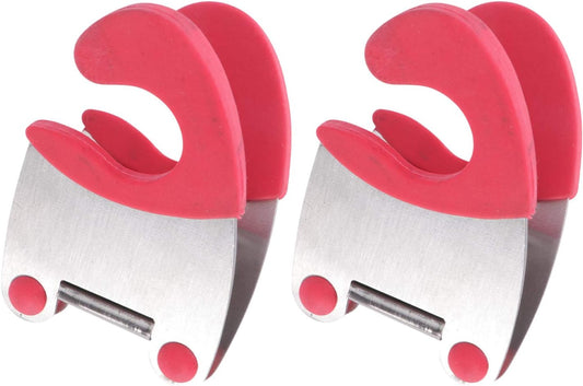 2pcs Stainless Steel Pot Clip and Spoon Rest Heat-resistant Rubber Utensil Holder for Kitchen Cooking Anti-scald Design Red