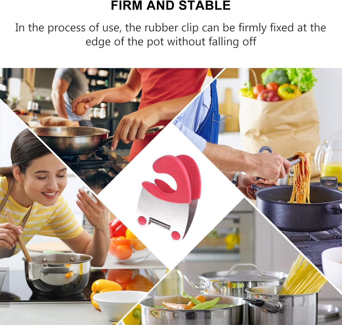 2pcs Stainless Steel Pot Clip and Spoon Rest Heat-resistant Rubber Utensil Holder for Kitchen Cooking Anti-scald Design Red