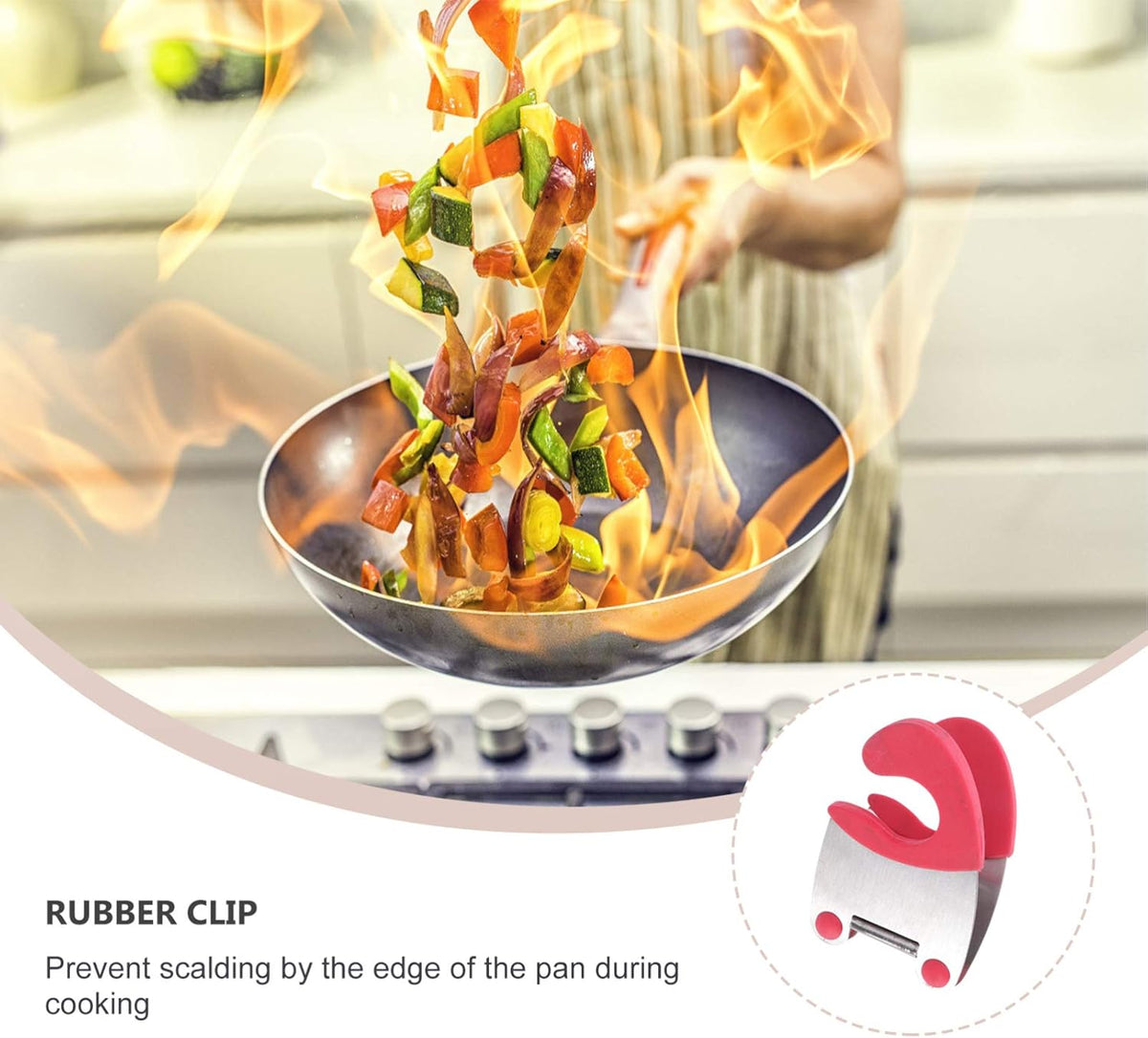 2pcs Stainless Steel Pot Clip and Spoon Rest Heat-resistant Rubber Utensil Holder for Kitchen Cooking Anti-scald Design Red