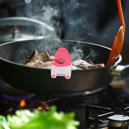 2pcs Stainless Steel Pot Clip and Spoon Rest Heat-resistant Rubber Utensil Holder for Kitchen Cooking Anti-scald Design Red