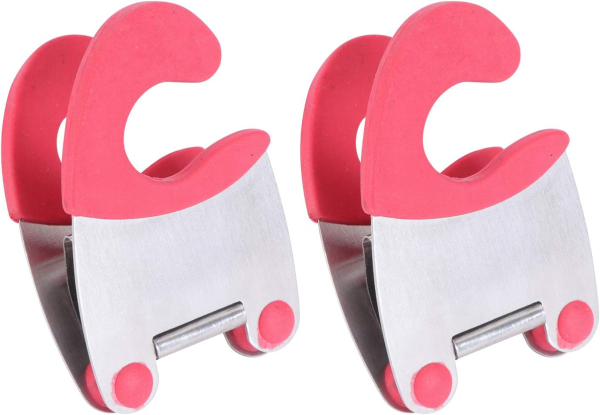 2pcs Stainless Steel Pot Clip and Spoon Rest Heat-resistant Rubber Utensil Holder for Kitchen Cooking Anti-scald Design Red