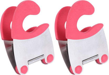 2pcs Stainless Steel Pot Clip and Spoon Rest Heat-resistant Rubber Utensil Holder for Kitchen Cooking Anti-scald Design Red