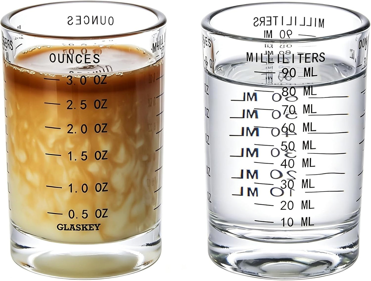 2 Pack Shot Glass Measuring Cup Set,3 oz/90ML Liquid Heavy High Espresso Glass Cup,Dishwasher Safe,Measurement of Dry and Liquid Ingredients (Black)