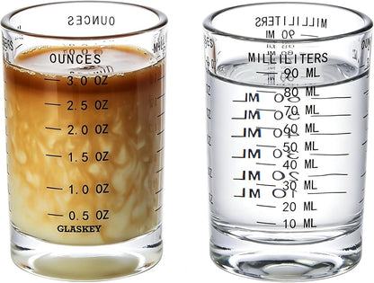 2 Pack Shot Glass Measuring Cup Set,3 oz/90ML Liquid Heavy High Espresso Glass Cup,Dishwasher Safe,Measurement of Dry and Liquid Ingredients (Black)