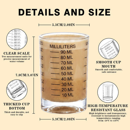 2 Pack Shot Glass Measuring Cup Set,3 oz/90ML Liquid Heavy High Espresso Glass Cup,Dishwasher Safe,Measurement of Dry and Liquid Ingredients (Black)