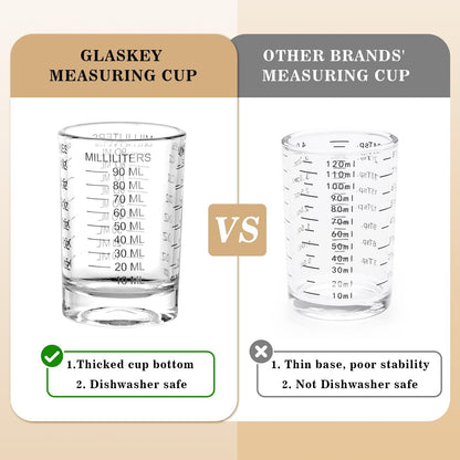 2 Pack Shot Glass Measuring Cup Set,3 oz/90ML Liquid Heavy High Espresso Glass Cup,Dishwasher Safe,Measurement of Dry and Liquid Ingredients (Black)