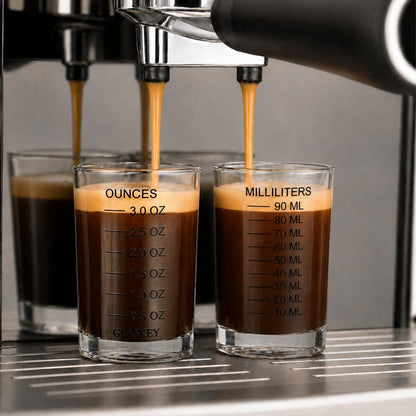 2 Pack Shot Glass Measuring Cup Set,3 oz/90ML Liquid Heavy High Espresso Glass Cup,Dishwasher Safe,Measurement of Dry and Liquid Ingredients (Black)