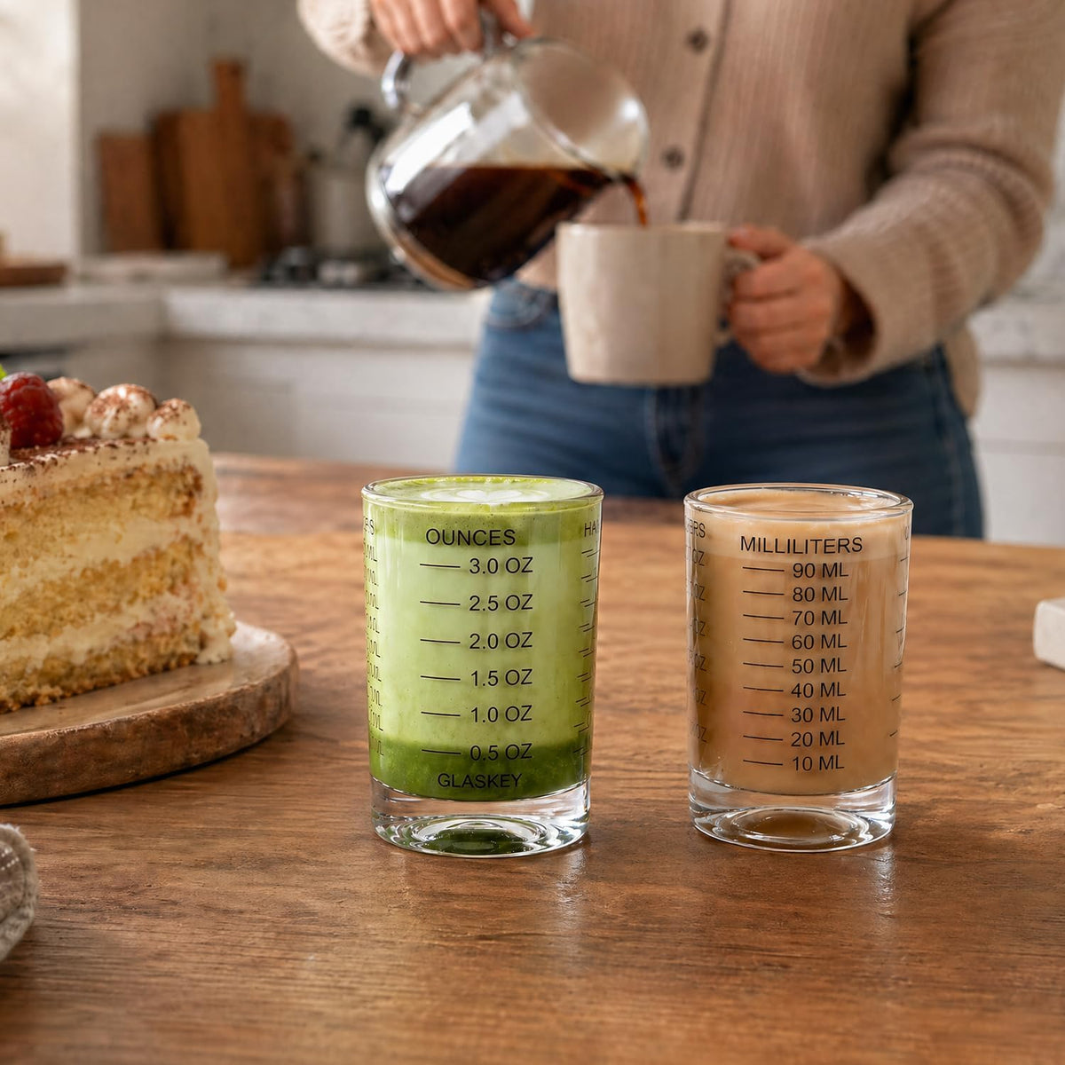 2 Pack Shot Glass Measuring Cup Set,3 oz/90ML Liquid Heavy High Espresso Glass Cup,Dishwasher Safe,Measurement of Dry and Liquid Ingredients (Black)