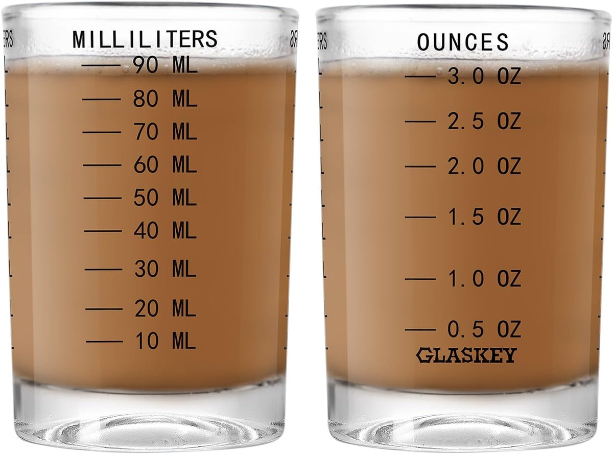 2 Pack Shot Glass Measuring Cup Set,3 oz/90ML Liquid Heavy High Espresso Glass Cup,Dishwasher Safe,Measurement of Dry and Liquid Ingredients (Black)