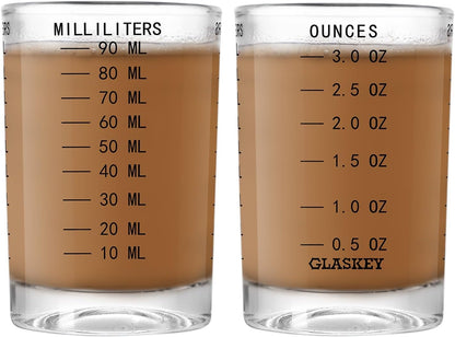 2 Pack Shot Glass Measuring Cup Set,3 oz/90ML Liquid Heavy High Espresso Glass Cup,Dishwasher Safe,Measurement of Dry and Liquid Ingredients (Black)
