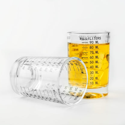 2 Pack Shot Glass Measuring Cup Set,3 oz/90ML Liquid Heavy High Espresso Glass Cup,Dishwasher Safe,Measurement of Dry and Liquid Ingredients (Black)