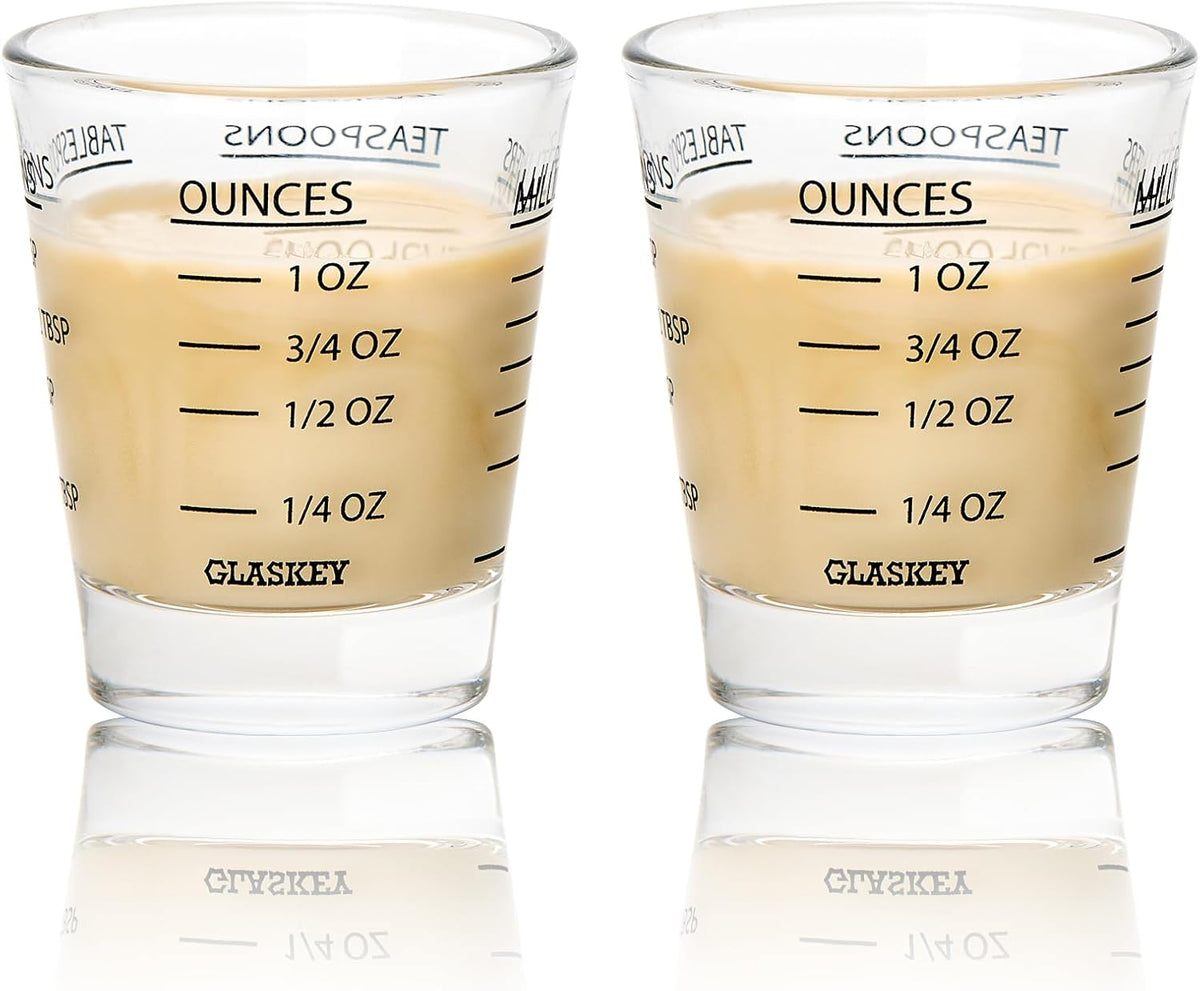 2 Pack Shot Glass Measuring Cup Set,3 oz/90ML Liquid Heavy High Espresso Glass Cup,Dishwasher Safe,Measurement of Dry and Liquid Ingredients (Black)