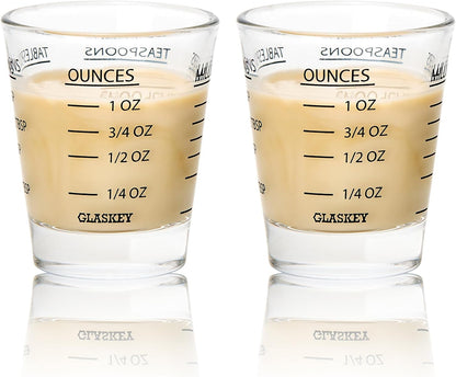 2 Pack Shot Glass Measuring Cup Set,3 oz/90ML Liquid Heavy High Espresso Glass Cup,Dishwasher Safe,Measurement of Dry and Liquid Ingredients (Black)