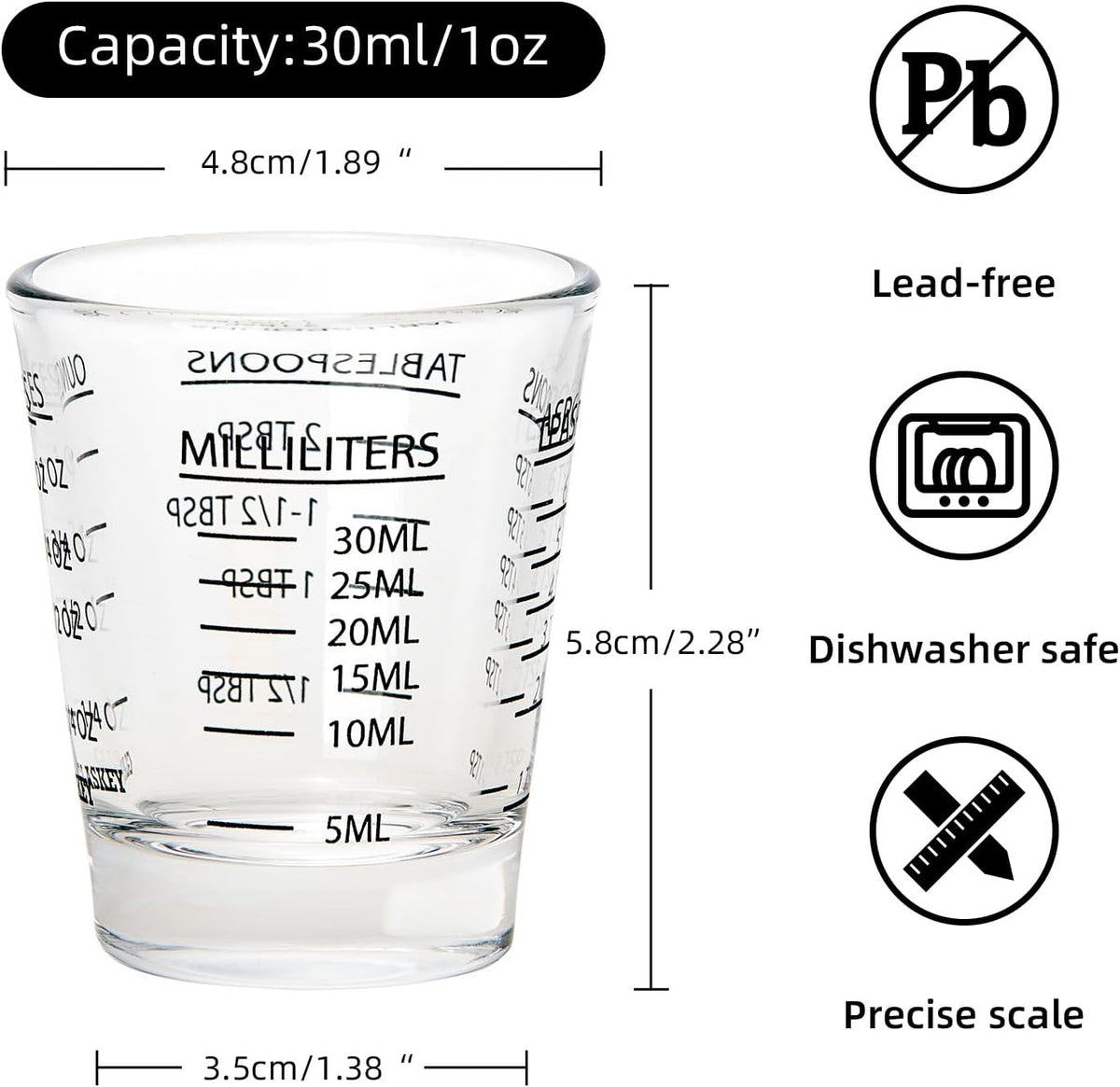 2 Pack Shot Glass Measuring Cup Set,3 oz/90ML Liquid Heavy High Espresso Glass Cup,Dishwasher Safe,Measurement of Dry and Liquid Ingredients (Black)