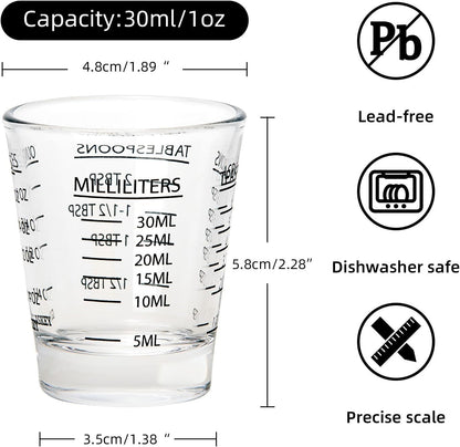2 Pack Shot Glass Measuring Cup Set,3 oz/90ML Liquid Heavy High Espresso Glass Cup,Dishwasher Safe,Measurement of Dry and Liquid Ingredients (Black)