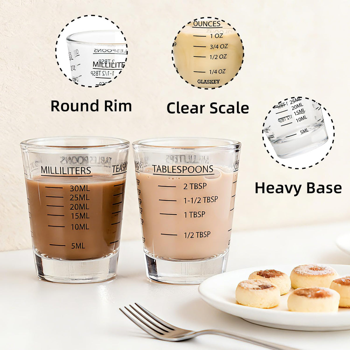 2 Pack Shot Glass Measuring Cup Set,3 oz/90ML Liquid Heavy High Espresso Glass Cup,Dishwasher Safe,Measurement of Dry and Liquid Ingredients (Black)