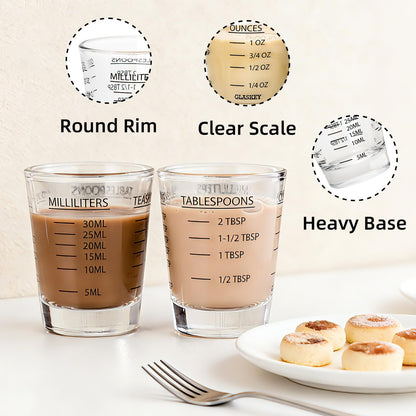 2 Pack Shot Glass Measuring Cup Set,3 oz/90ML Liquid Heavy High Espresso Glass Cup,Dishwasher Safe,Measurement of Dry and Liquid Ingredients (Black)