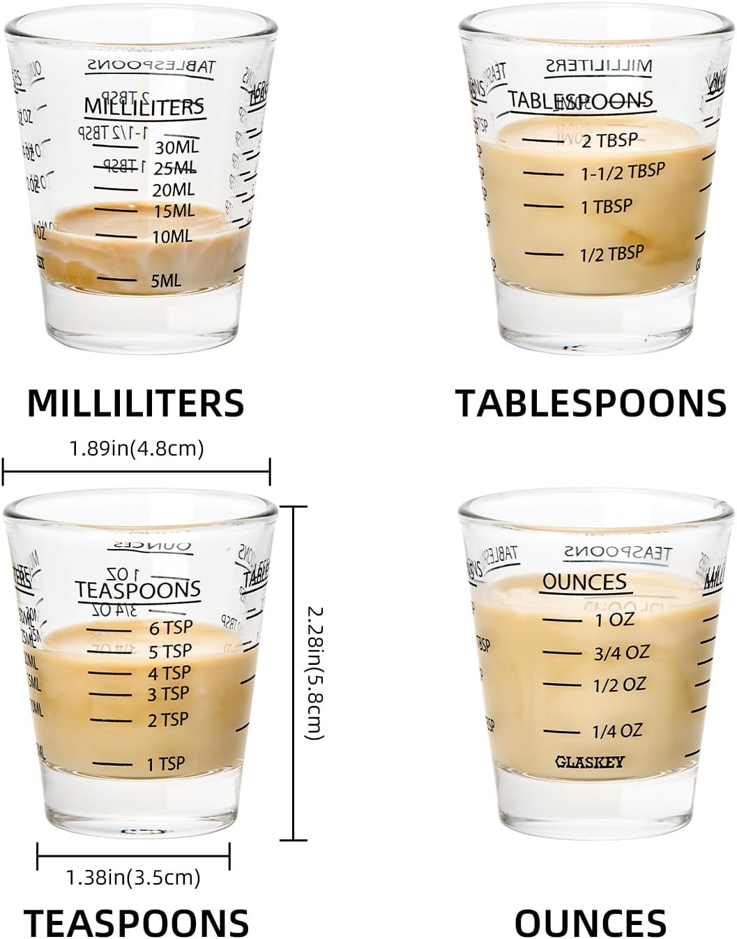 2 Pack Shot Glass Measuring Cup Set,3 oz/90ML Liquid Heavy High Espresso Glass Cup,Dishwasher Safe,Measurement of Dry and Liquid Ingredients (Black)