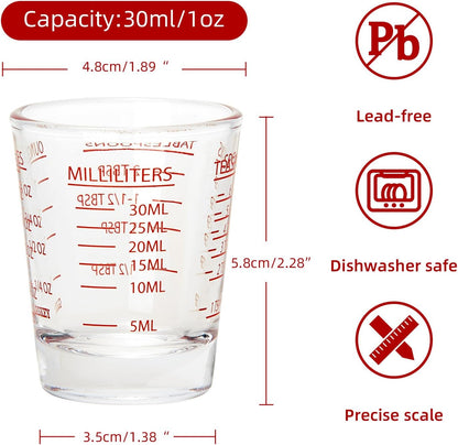 2 Pack Shot Glass Measuring Cup Set,3 oz/90ML Liquid Heavy High Espresso Glass Cup,Dishwasher Safe,Measurement of Dry and Liquid Ingredients (Black)