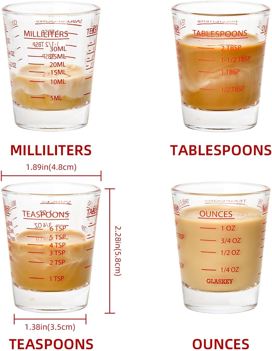 2 Pack Shot Glass Measuring Cup Set,3 oz/90ML Liquid Heavy High Espresso Glass Cup,Dishwasher Safe,Measurement of Dry and Liquid Ingredients (Black)