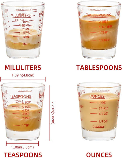 2 Pack Shot Glass Measuring Cup Set,3 oz/90ML Liquid Heavy High Espresso Glass Cup,Dishwasher Safe,Measurement of Dry and Liquid Ingredients (Black)