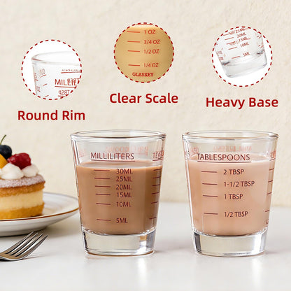 2 Pack Shot Glass Measuring Cup Set,3 oz/90ML Liquid Heavy High Espresso Glass Cup,Dishwasher Safe,Measurement of Dry and Liquid Ingredients (Black)