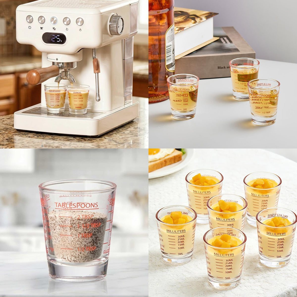 2 Pack Shot Glass Measuring Cup Set,3 oz/90ML Liquid Heavy High Espresso Glass Cup,Dishwasher Safe,Measurement of Dry and Liquid Ingredients (Black)