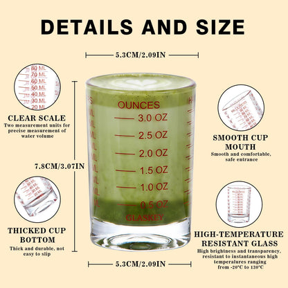2 Pack Shot Glass Measuring Cup Set,3 oz/90ML Liquid Heavy High Espresso Glass Cup,Dishwasher Safe,Measurement of Dry and Liquid Ingredients (Black)