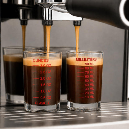 2 Pack Shot Glass Measuring Cup Set,3 oz/90ML Liquid Heavy High Espresso Glass Cup,Dishwasher Safe,Measurement of Dry and Liquid Ingredients (Black)