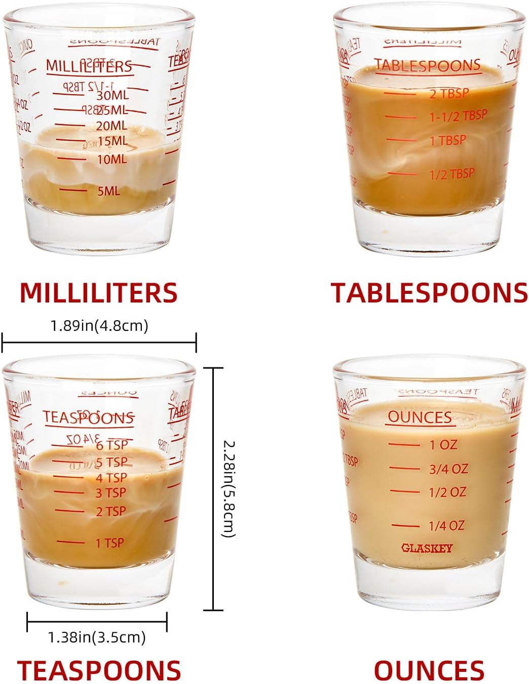 2 Pack Shot Glass Measuring Cup Set,3 oz/90ML Liquid Heavy High Espresso Glass Cup,Dishwasher Safe,Measurement of Dry and Liquid Ingredients (Black)