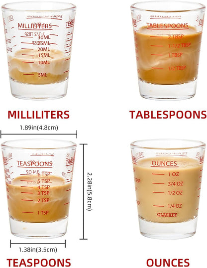 2 Pack Shot Glass Measuring Cup Set,3 oz/90ML Liquid Heavy High Espresso Glass Cup,Dishwasher Safe,Measurement of Dry and Liquid Ingredients (Black)