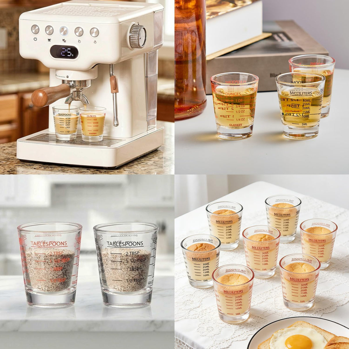 2 Pack Shot Glass Measuring Cup Set,3 oz/90ML Liquid Heavy High Espresso Glass Cup,Dishwasher Safe,Measurement of Dry and Liquid Ingredients (Black)