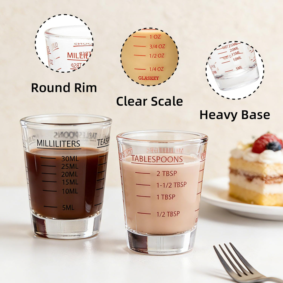 2 Pack Shot Glass Measuring Cup Set,3 oz/90ML Liquid Heavy High Espresso Glass Cup,Dishwasher Safe,Measurement of Dry and Liquid Ingredients (Black)