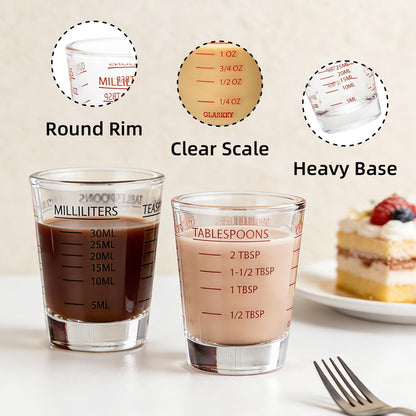 2 Pack Shot Glass Measuring Cup Set,3 oz/90ML Liquid Heavy High Espresso Glass Cup,Dishwasher Safe,Measurement of Dry and Liquid Ingredients (Black)