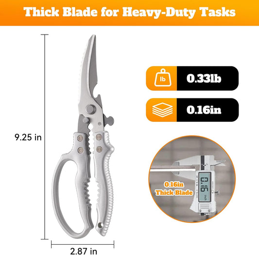 Heavy Duty Kitchen Scissors, Razor Sharp Poultry Shears for Chicken & Bones | Spring-Loaded Kitchen Shears, All Purpose, for Turkey, Meat, Fish, Lobster, Crab, Stainless Steel Blade,Dishwasher Safe