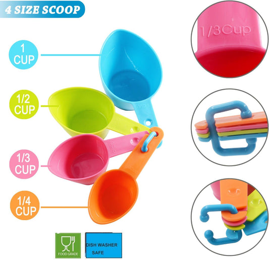 Pet Food Scoops Plastic Measuring Cups Set for Dog Cat and Bird Food | Use for measuring pet food portions (dog, cat, bird, etc.) or even ingredients while cooking or baking