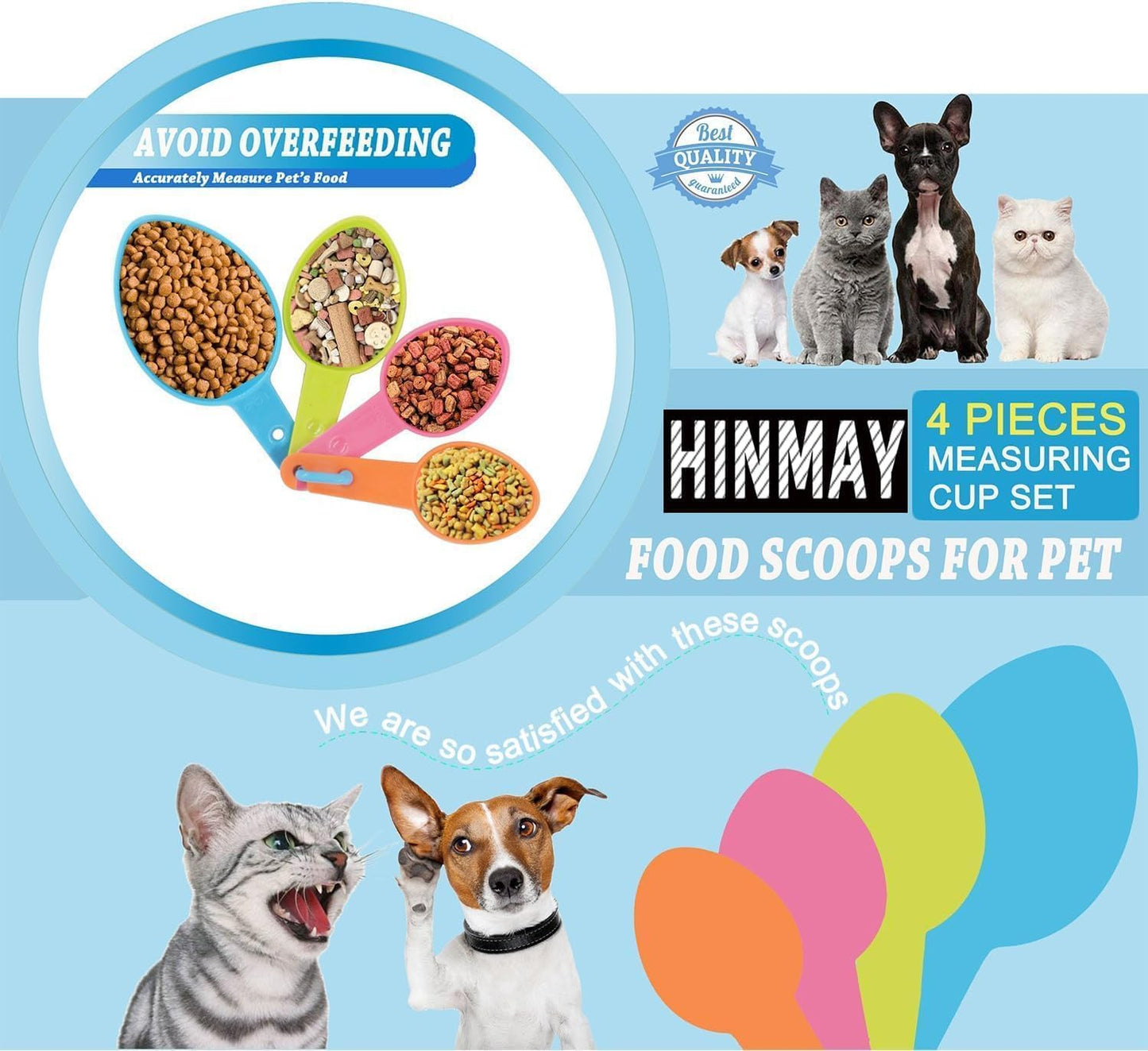 Pet Food Scoops Plastic Measuring Cups Set for Dog Cat and Bird Food | Use for measuring pet food portions (dog, cat, bird, etc.) or even ingredients while cooking or baking