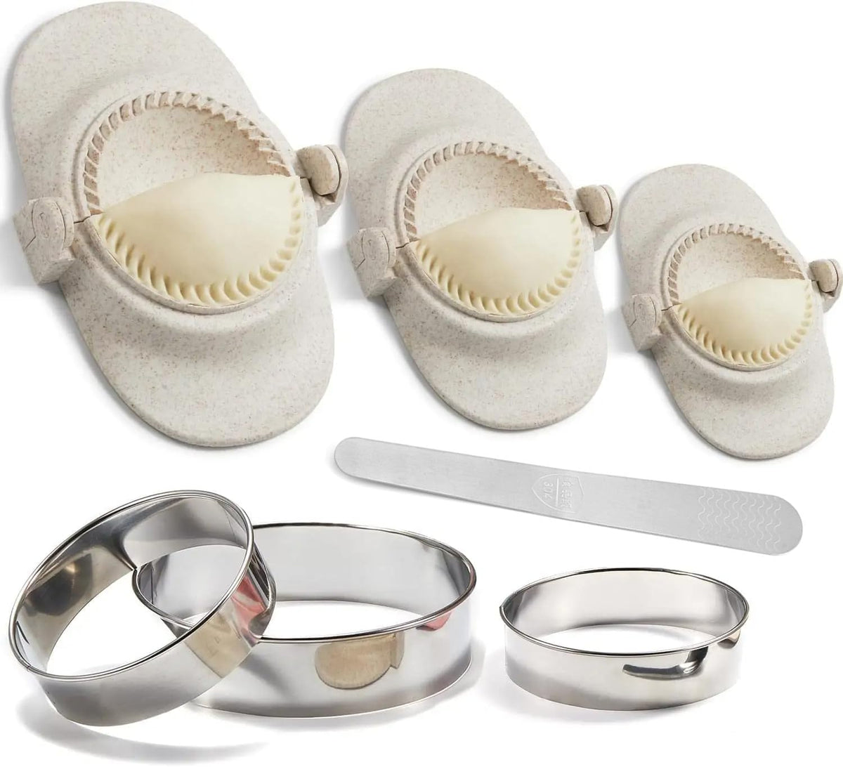 Dumpling Maker Set with Dough Cutter and Empanada Press Mold - Effortlessly Make Perfect Dumplings, Calzones, Pierogi, Chinese Turnovers (3")