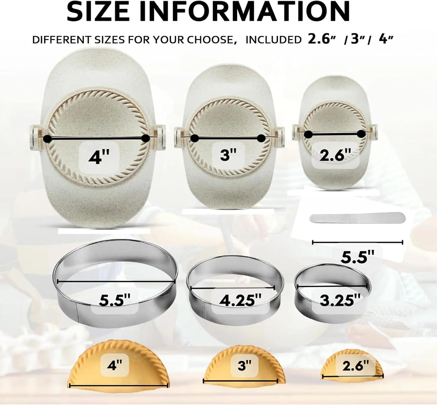 Dumpling Maker Set with Dough Cutter and Empanada Press Mold - Effortlessly Make Perfect Dumplings, Calzones, Pierogi, Chinese Turnovers (3")