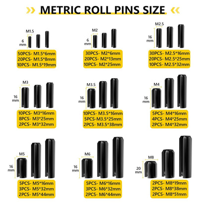 274 PCS Roll Pins, 9 Sizes M1.5-M8, 65Mn Steel, for Home Automotive