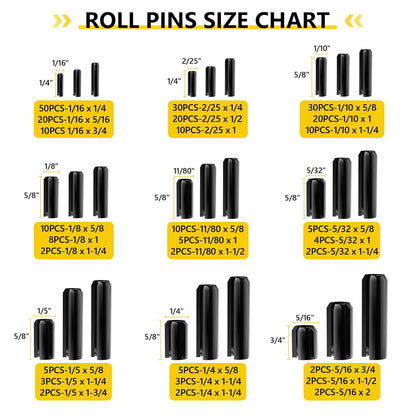274 PCS Roll Pins, 9 Sizes M1.5-M8, 65Mn Steel, for Home Automotive