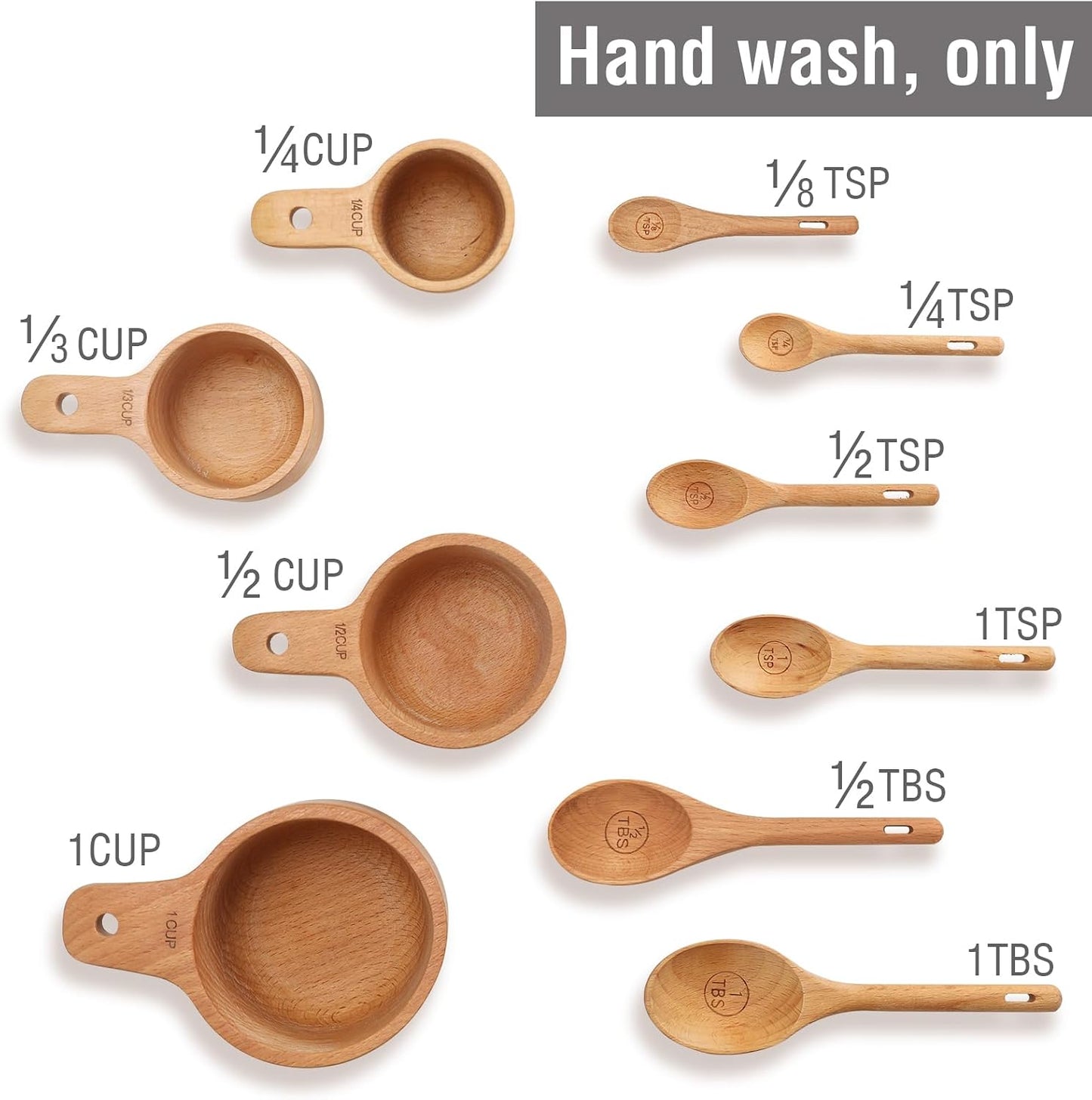 10 Piece Measuring Cups and Measuring Spoons Set, Handcrafted Wood Measuring Cups with Tablespoon Teaspoon Measuring spoons for Dry Ingredients, Natural Wooden Measuring Set for Cooking Baking