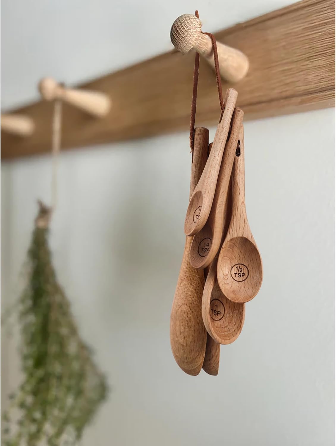 10 Piece Measuring Cups and Measuring Spoons Set, Handcrafted Wood Measuring Cups with Tablespoon Teaspoon Measuring spoons for Dry Ingredients, Natural Wooden Measuring Set for Cooking Baking