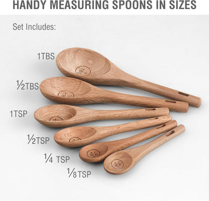 10 Piece Measuring Cups and Measuring Spoons Set, Handcrafted Wood Measuring Cups with Tablespoon Teaspoon Measuring spoons for Dry Ingredients, Natural Wooden Measuring Set for Cooking Baking