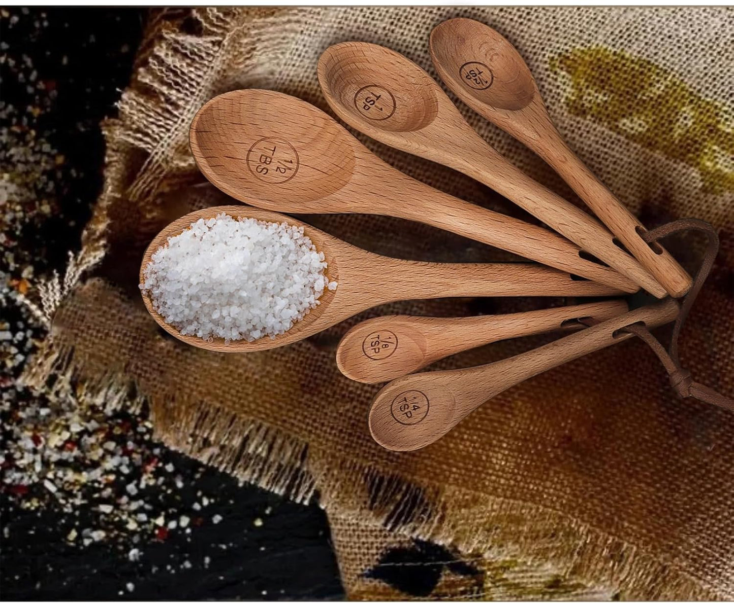 10 Piece Measuring Cups and Measuring Spoons Set, Handcrafted Wood Measuring Cups with Tablespoon Teaspoon Measuring spoons for Dry Ingredients, Natural Wooden Measuring Set for Cooking Baking