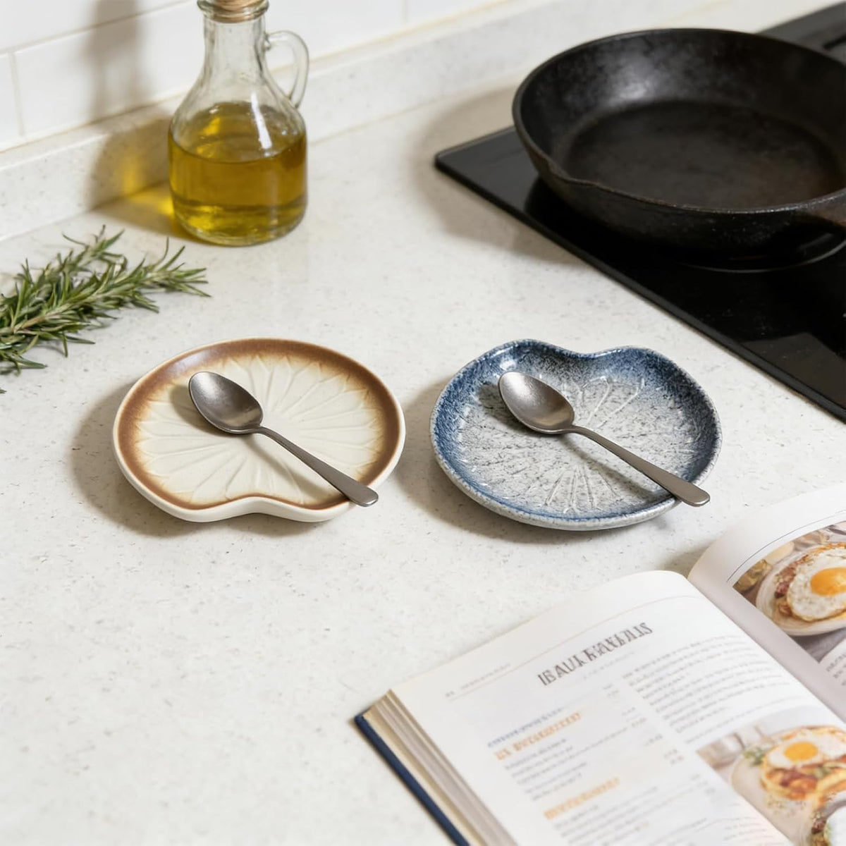 Ceramic Spoon Rest for Kitchen Counter, Coffee Spoon Holder, Easy to Clean Stovetop Spoon Tray, Decorative Countertop Organizer for Soup Spoons/Ladles (Beige)