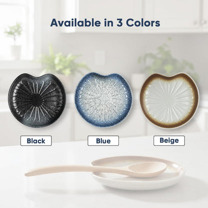 Ceramic Spoon Rest for Kitchen Counter, Coffee Spoon Holder, Easy to Clean Stovetop Spoon Tray, Decorative Countertop Organizer for Soup Spoons/Ladles (Beige)