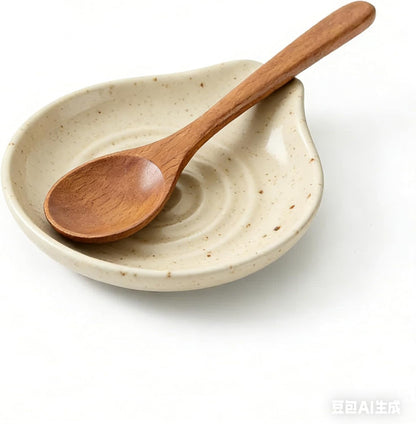Ceramic Spoon Rest for Kitchen Counter, Coffee Spoon Holder, Easy to Clean Stovetop Spoon Tray, Decorative Countertop Organizer for Soup Spoons/Ladles (Beige)